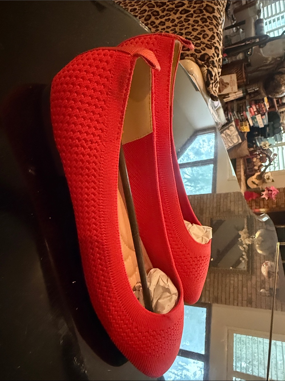 VENUS Red Knit Ballet Flats